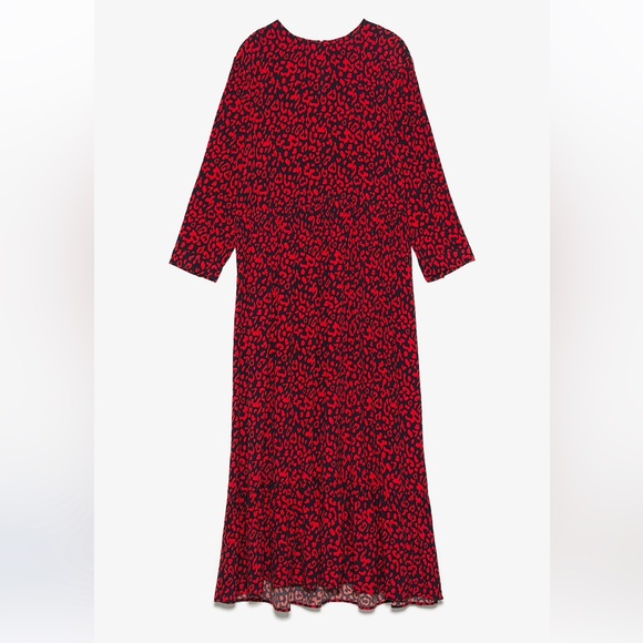 Zara Red Leopard Print Long Sleeve Maxi Dress, Medium - Picture 3 of 12